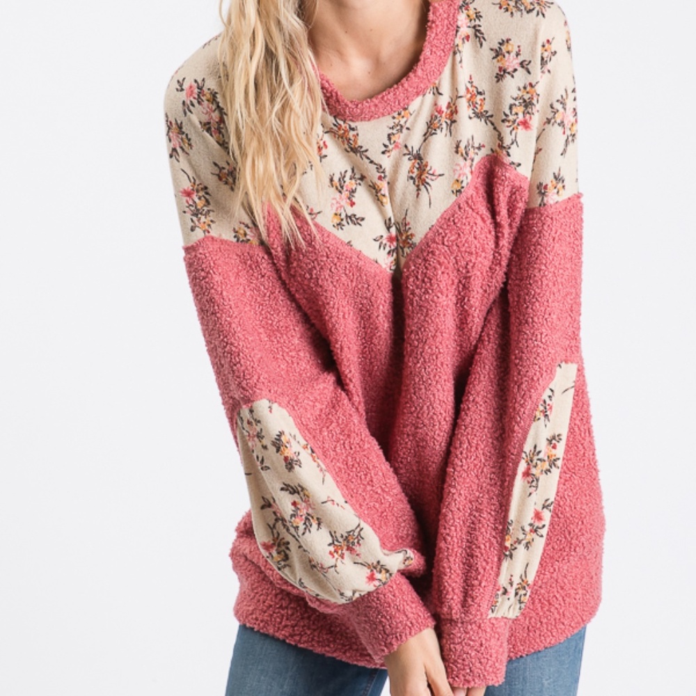 sherpa PINK color blocked sweater top S M L XL